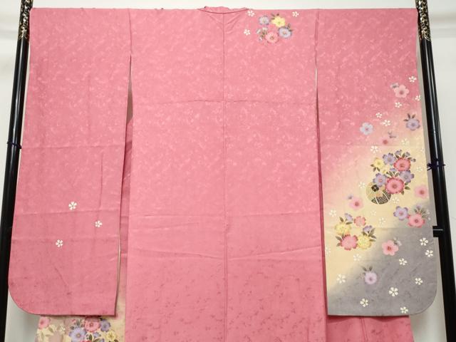 平和屋着物●豪華振袖　手毬花文　暈し染め　金彩　正絹　逸品　DABK0781ud