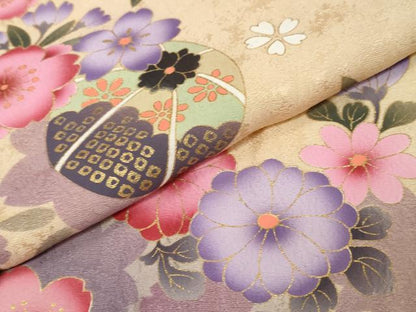 平和屋着物●豪華振袖　手毬花文　暈し染め　金彩　正絹　逸品　DABK0781ud