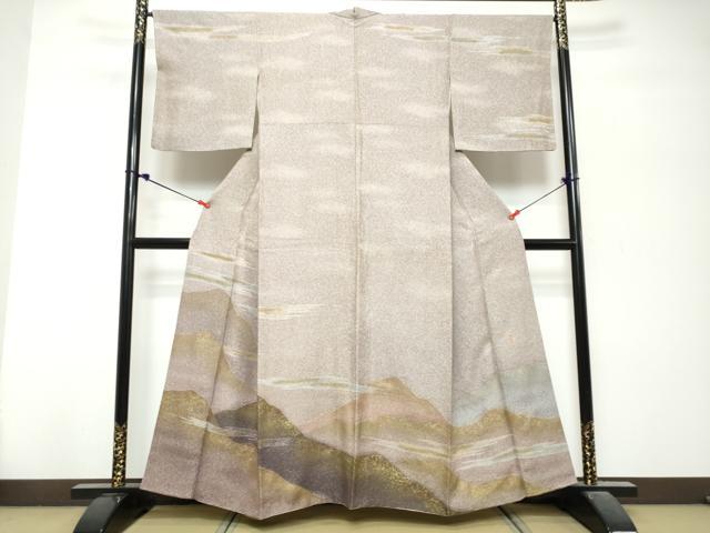 平和屋着物●越後十日町の一流染匠　桐屋・翠山工房　訪問着　遠山霞文　金彩　正絹　逸品　DABK0785ud