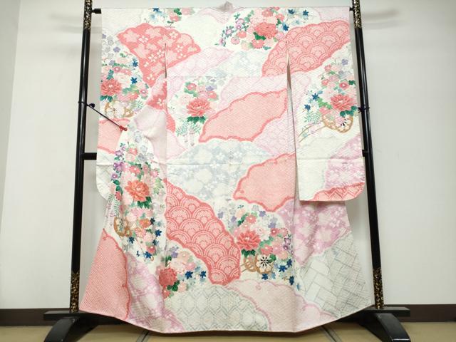 平和屋着物●豪華振袖　駒刺繍　絞り　花車文　正絹　逸品　DABK0794ud