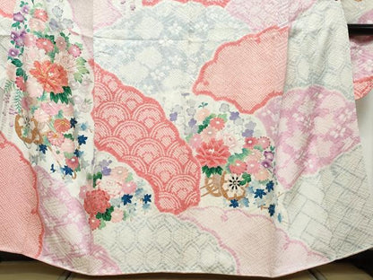 平和屋着物●豪華振袖　駒刺繍　絞り　花車文　正絹　逸品　DABK0794ud