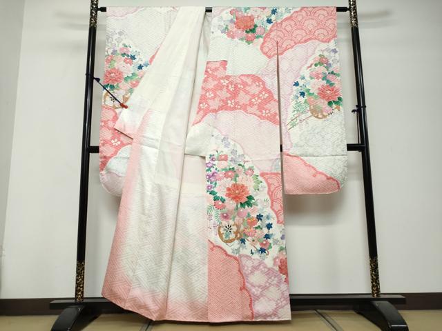 平和屋着物●豪華振袖　駒刺繍　絞り　花車文　正絹　逸品　DABK0794ud
