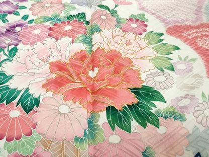 平和屋着物●豪華振袖　駒刺繍　絞り　花車文　正絹　逸品　DABK0794ud