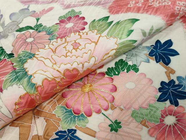 平和屋着物●豪華振袖　駒刺繍　絞り　花車文　正絹　逸品　DABK0794ud