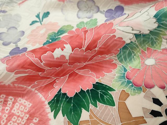 平和屋着物●豪華振袖　駒刺繍　絞り　花車文　正絹　逸品　DABK0794ud