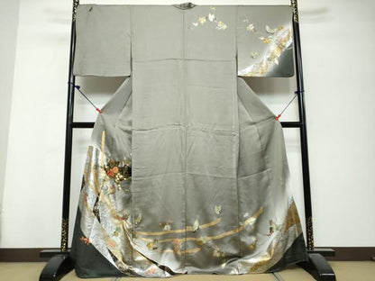 平和屋着物●訪問着　作家物　扇面花蝶文　暈し染め　金銀彩　正絹　逸品　DABK0796ud