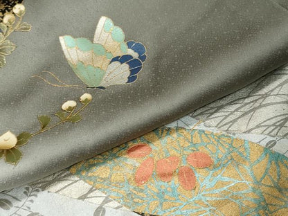 平和屋着物●訪問着　作家物　扇面花蝶文　暈し染め　金銀彩　正絹　逸品　DABK0796ud