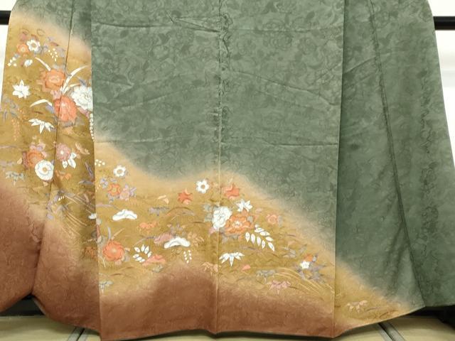 平和屋着物●訪問着　草花文　暈し染め　正絹　逸品　DABK0802ud