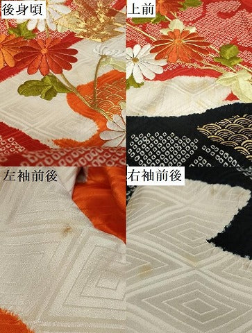 平和屋着物●豪華振袖　駒刺繍　絞り　草花文　金彩　正絹　逸品　DABK0805ud