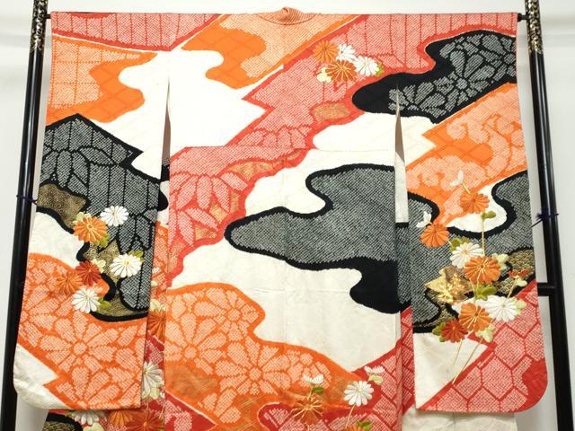 平和屋着物●豪華振袖　駒刺繍　絞り　草花文　金彩　正絹　逸品　DABK0805ud