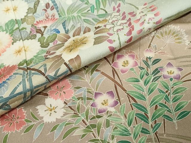 平和屋着物●訪問着　作家物　流水草花文　暈し染め　金彩　仮絵羽　正絹　逸品　未使用　DABK0806ud