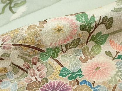 平和屋着物●訪問着　作家物　流水草花文　暈し染め　金彩　仮絵羽　正絹　逸品　未使用　DABK0806ud