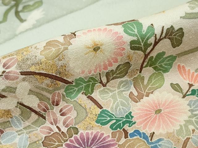 平和屋着物●訪問着　作家物　流水草花文　暈し染め　金彩　仮絵羽　正絹　逸品　未使用　DABK0806ud