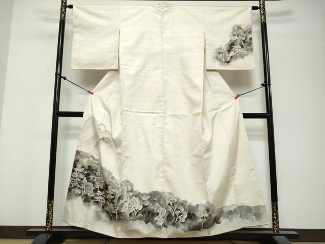 平和屋着物●訪問着　紬地　遠山樹林文　暈し染め　正絹　逸品　DABK0808ud