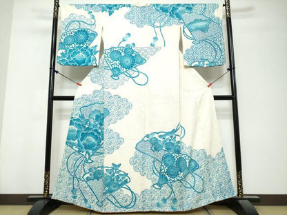 平和屋着物●訪問着　総絞り　扇面草花文　正絹　逸品　DABK0813ud