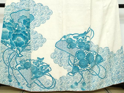 平和屋着物●訪問着　総絞り　扇面草花文　正絹　逸品　DABK0813ud