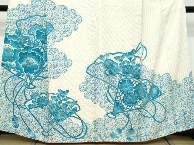 平和屋着物●訪問着　総絞り　扇面草花文　正絹　逸品　DABK0813ud