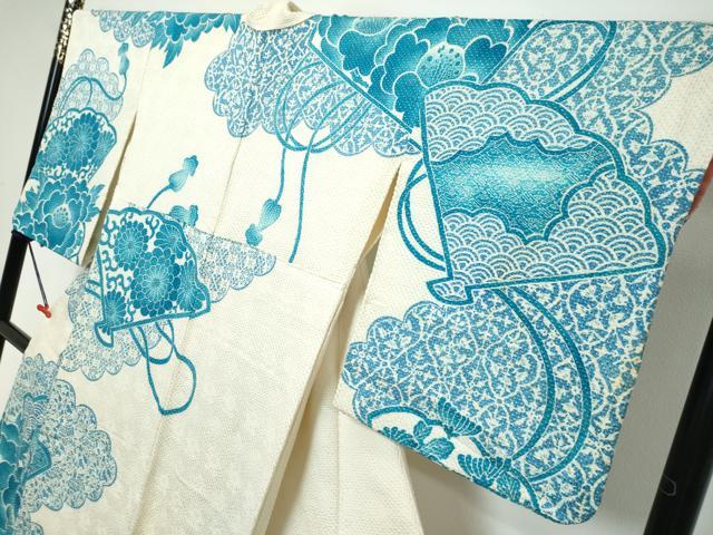 平和屋着物●訪問着　総絞り　扇面草花文　正絹　逸品　DABK0813ud