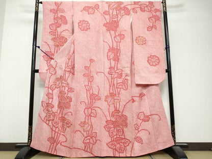 平和屋着物●豪華振袖　駒刺繍　総絞り　草花文　正絹　逸品　DABK0825ud