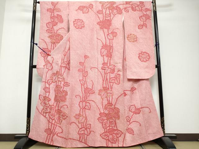 平和屋着物●豪華振袖　駒刺繍　総絞り　草花文　正絹　逸品　DABK0825ud