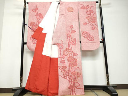 平和屋着物●豪華振袖　駒刺繍　総絞り　草花文　正絹　逸品　DABK0825ud