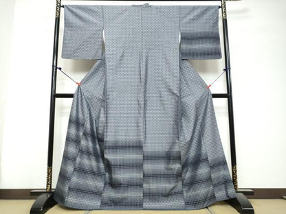平和屋着物●訪問着　花織　格子　正絹　逸品　DABK0842ud