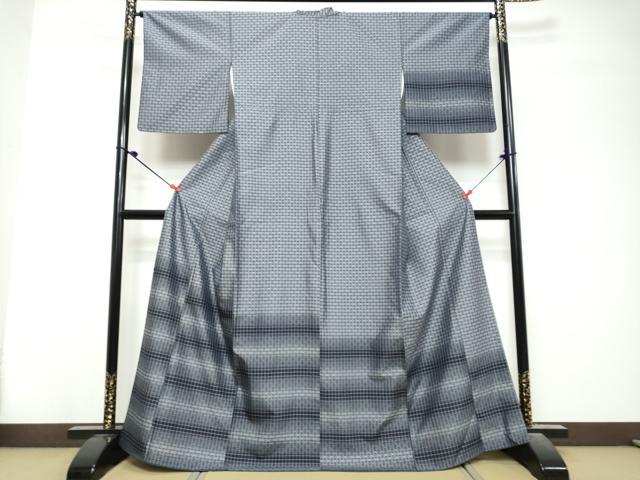 平和屋着物●訪問着　花織　格子　正絹　逸品　DABK0842ud