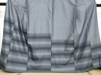 平和屋着物●訪問着　花織　格子　正絹　逸品　DABK0842ud