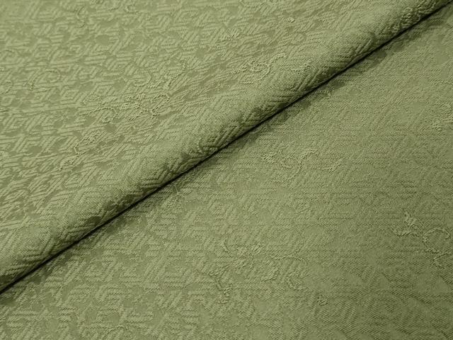 平和屋着物●上質な色無地　花唐草地紋　松葉色　正絹　逸品　DABK0848ud