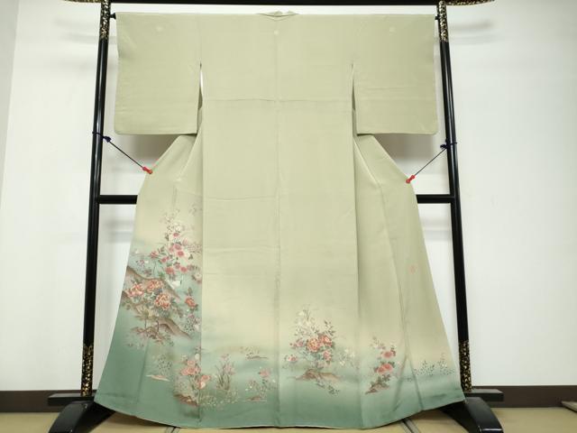平和屋着物●豪華色留袖　友禅　作家物　飛鶴草花文　暈し染め　金彩　正絹　逸品　DABK0862ud