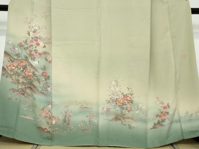 平和屋着物●豪華色留袖　友禅　作家物　飛鶴草花文　暈し染め　金彩　正絹　逸品　DABK0862ud