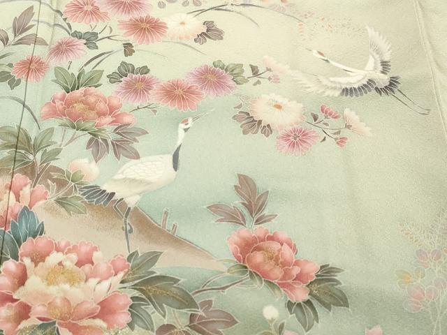 平和屋着物●豪華色留袖　友禅　作家物　飛鶴草花文　暈し染め　金彩　正絹　逸品　DABK0862ud