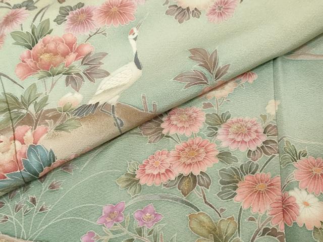 平和屋着物●豪華色留袖　友禅　作家物　飛鶴草花文　暈し染め　金彩　正絹　逸品　DABK0862ud