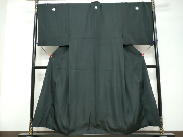 平和屋着物●男性　黒紋付　アンサンブル　長羽織　羽裏：風景松文　キングサイズ　正絹　逸品　DABK0868ud