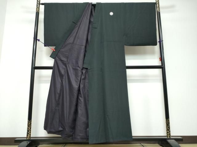 平和屋着物●男性　黒紋付　アンサンブル　長羽織　羽裏：風景松文　キングサイズ　正絹　逸品　DABK0868ud