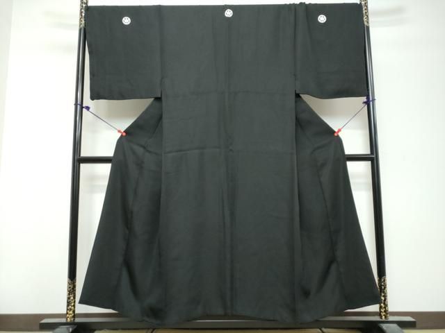 平和屋着物●男性　黒紋付　アンサンブル　長羽織　羽裏：風景文　キングサイズ　正絹　逸品　DABK0869ud