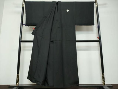 平和屋着物●男性　黒紋付　アンサンブル　長羽織　羽裏：風景文　キングサイズ　正絹　逸品　DABK0869ud