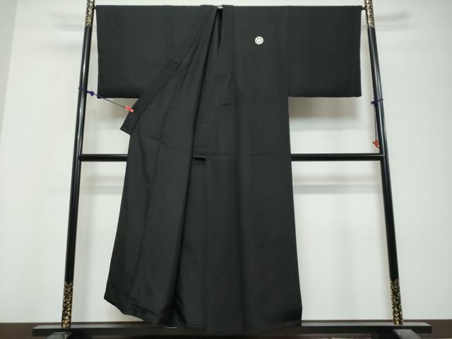 平和屋着物●男性　黒紋付　アンサンブル　長羽織　羽裏：風景文　キングサイズ　正絹　逸品　DABK0869ud