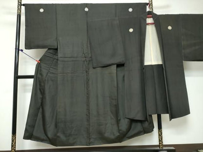 平和屋着物●男性　黒紋付　アンサンブル　長羽織　正絹　逸品　DABK0870ud
