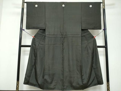 平和屋着物●男性　黒紋付　アンサンブル　長羽織　正絹　逸品　DABK0870ud