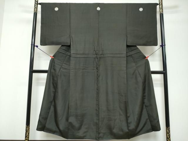 平和屋着物●男性　黒紋付　アンサンブル　長羽織　正絹　逸品　DABK0870ud