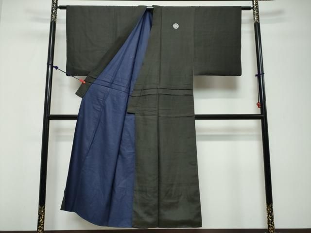 平和屋着物●男性　黒紋付　アンサンブル　長羽織　正絹　逸品　DABK0870ud