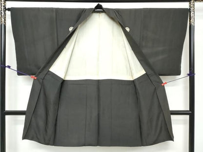 平和屋着物●男性　黒紋付　アンサンブル　長羽織　正絹　逸品　DABK0870ud