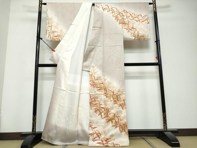 平和屋着物●銀座きしや　訪問着　駒刺繍　松葉草文　暈し染め　金彩　正絹　逸品　DABK0871ud