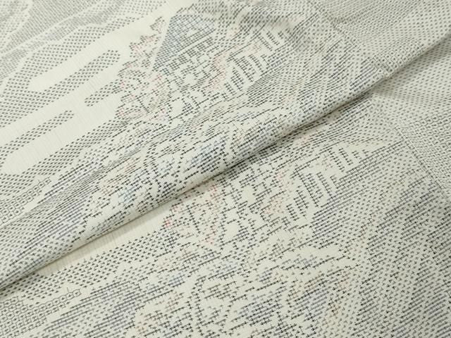 平和屋着物●本場大島紬　白大島　120亀甲　遠山風景文　正絹　逸品　未使用　DABK0873ud