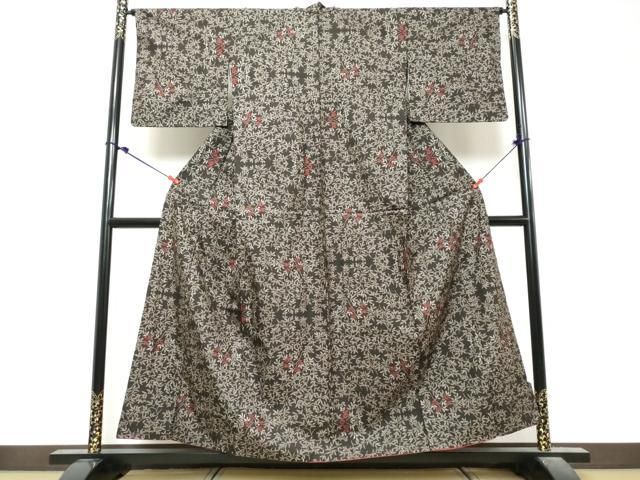 平和屋着物●本場大島紬　7マルキ　枝葉文　正絹　逸品　DABK0874ud