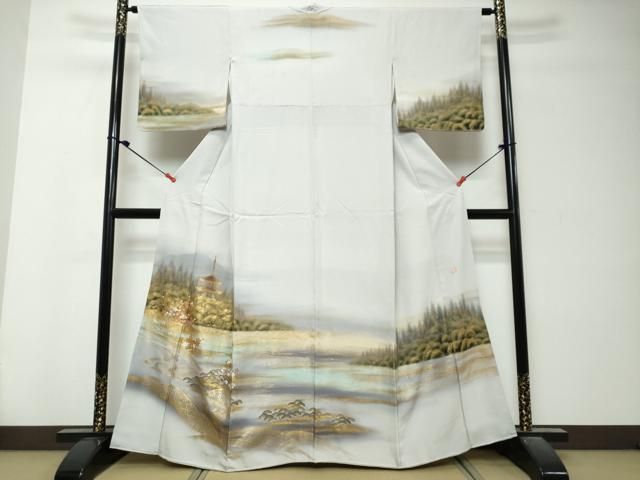 平和屋着物●訪問着　作家物　流水風景草花文　暈し染め　金彩　正絹　逸品　DABK0879ud