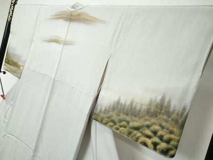 平和屋着物●訪問着　作家物　流水風景草花文　暈し染め　金彩　正絹　逸品　DABK0879ud