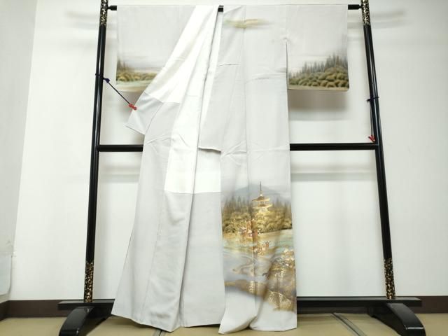 平和屋着物●訪問着　作家物　流水風景草花文　暈し染め　金彩　正絹　逸品　DABK0879ud