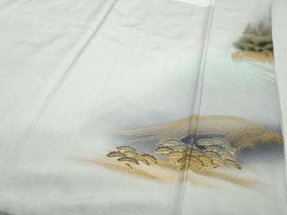 平和屋着物●訪問着　作家物　流水風景草花文　暈し染め　金彩　正絹　逸品　DABK0879ud